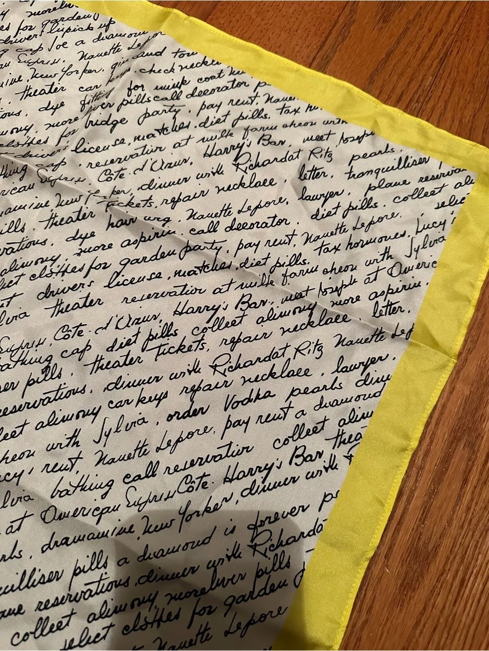 Nanette Lepore Script Print Square Scarf Yellow Black White Silk Feel 20x20
